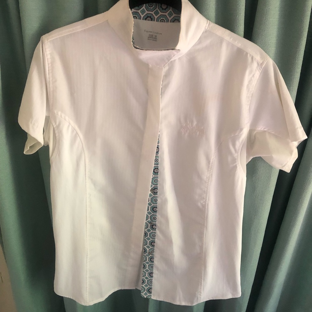 Equine Coutour Size Medium Short Sleeve Huntseat Shirt. Vented Underarms - Picture 5 of 5
